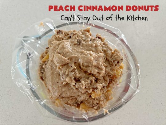 Peach Cinnamon Donuts | Can't Stay Out of the Kitchen | these scrumptious #donuts are so rich & decadent it's like eating #dessert! They're filled with fresh #peaches, #cinnamon & #CinnamonChips & then dipped in a #CinnamonSugar mixture. Fabulous for a weekend, company or #holiday #breakfast. #HolidayBreakfast #PeachCinnamonDonuts
