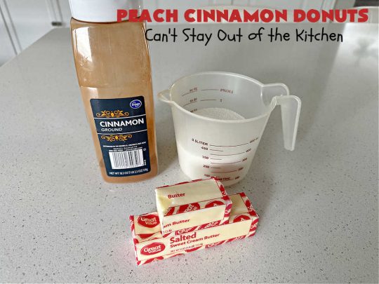 Peach Cinnamon Donuts | Can't Stay Out of the Kitchen | these scrumptious #donuts are so rich & decadent it's like eating #dessert! They're filled with fresh #peaches, #cinnamon & #CinnamonChips & then dipped in a #CinnamonSugar mixture. Fabulous for a weekend, company or #holiday #breakfast. #HolidayBreakfast #PeachCinnamonDonuts