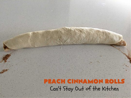 Peach Cinnamon Rolls | Can't Stay Out of the Kitchen | these #CinnamonRolls will rock your world! Perfect for a #holiday #breakfast or #brunch like #Thanksgiving, #Christmas or #Easter. Family & friends will love these rolls. #peaches #PeachCinnamonRolls