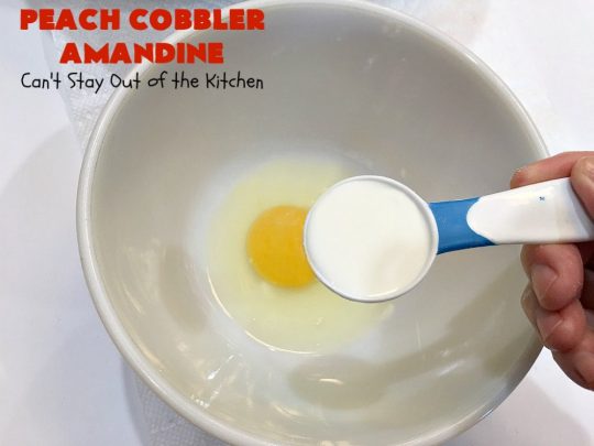 Peach Cobbler Amandine | Can't Stay Out of the Kitchen | this delightful #PeachCobbler #recipe uses #almonds, almond extract & almond meal to really bump up the flavors. It's a scrumptious #dessert to make with fresh #peaches. #PeachDessert #PeachCobblerAmandine #Canbassador #WashingtonStateFruitCommission #WashingtonStoneFruitGrowers #WashingtonStateStoneFruitGrowers