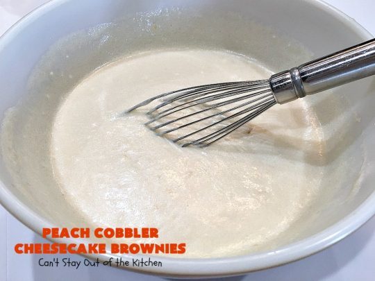 Peach Cobbler Cheesecake Brownies | Can't Stay Out of the Kitchen | these spectacular #brownies start with a #peachcobbler #cookie dough. They have a luscious #cheesecake filling in the middle, topped with fresh #peaches. Then more cookie dough is crumbled over top. These were a huge hit at my husband's office. #dessert #peachdessert #CANbassador #WashingtonStateFruitCommission #WashingtonStatestoneFruitGrowers