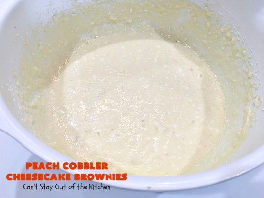 Peach Cobbler Cheesecake Brownies | Can't Stay Out of the Kitchen | these spectacular #brownies start with a #peachcobbler #cookie dough. They have a luscious #cheesecake filling in the middle, topped with fresh #peaches. Then more cookie dough is crumbled over top. These were a huge hit at my husband's office. #dessert #peachdessert #CANbassador #WashingtonStateFruitCommission #WashingtonStatestoneFruitGrowers