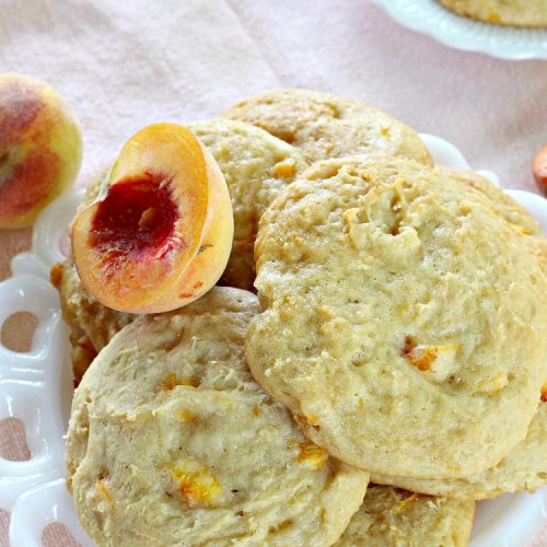Peach Cobbler Cookies | Can't Stay Out of the Kitchen | these fantastic #cookies taste just like eating #peachcobbler but in #cookie form! They're terrific for summer potlucks, backyard #BBQs & #holidays like #LaborDay when fresh #peaches are in season. #dessert