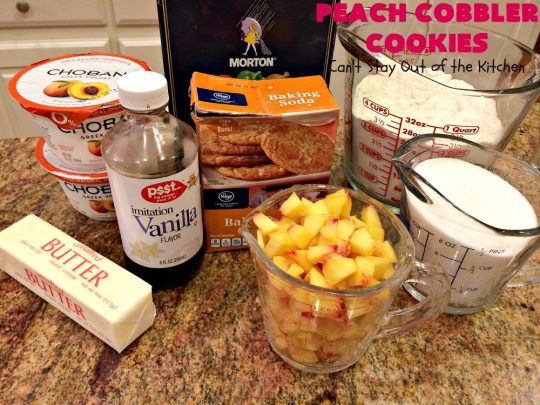 Peach Cobbler Cookies | Can't Stay Out of the Kitchen | these fantastic #cookies taste just like eating #peachcobbler but in #cookie form! They're terrific for summer potlucks, backyard #BBQs & #holidays like #LaborDay when fresh #peaches are in season. #dessert