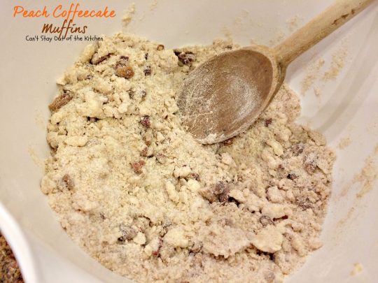 Peach Coffeecake Muffins | Can't Stay Out of the Kitchen | fabulous #breakfast #muffins are filled with #peaches and have a nutty streusel topping that's fantastic!