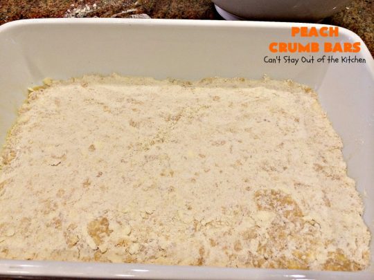 Peach Crumb Bars | Can't Stay Out of the Kitchen | these fabulous #dessert bars are some of the best with #peaches I've ever eaten. The #streusel topping with #cinnamon sugar just melts in your mouth. We loved these #cookies.