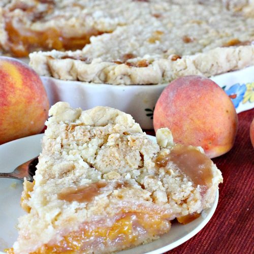 Peach Crumb Pie | Can't Stay Out of the Kitchen | my Mom's fabulous #peachpie recipe with a sweet crumb topping. Perfect #dessert for summer when #peaches are in season. #pie