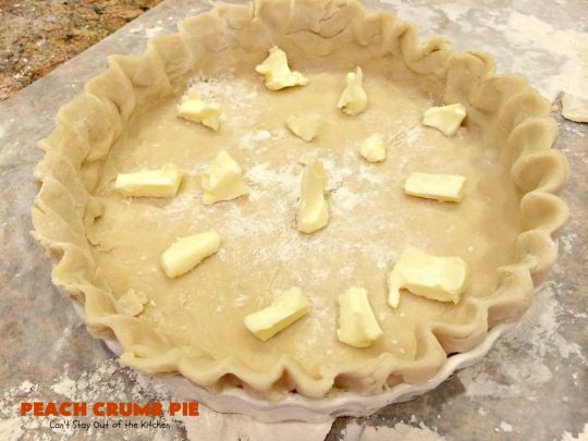 Peach Crumb Pie | Can't Stay Out of the Kitchen | my Mom's fabulous #peachpie recipe with a sweet crumb topping. Perfect #dessert for summer when #peaches are in season. #pie