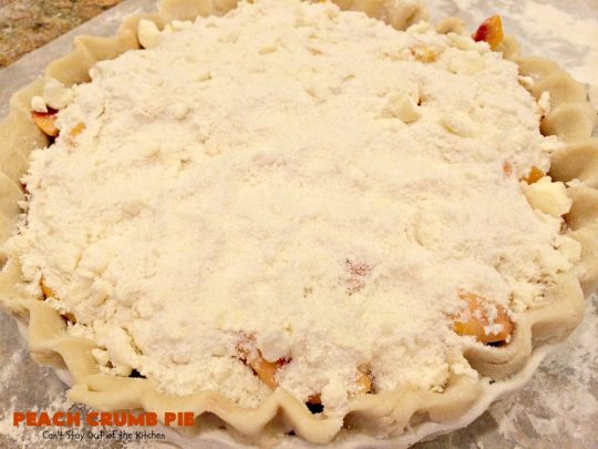 Peach Crumb Pie | Can't Stay Out of the Kitchen | my Mom's fabulous #peachpie recipe with a sweet crumb topping. Perfect #dessert for summer when #peaches are in season. #pie