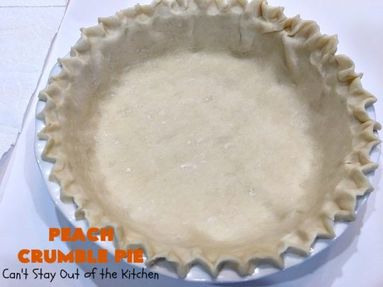 Peach Crumble Pie | Can't Stay Out of the Kitchen | this scrumptious #PeachPie is so quick & easy to make. It's a delicious way to enjoy fresh #peaches while they're still in season. This great #dessert will have you drooling from the first bite. #PeachDessert #Pie #PeachCrumblePie #Canbassador #WashingtonStateFruitCommission #WashingtonStoneFruitGrowers #WashingtonStateStoneFruitGrowers
