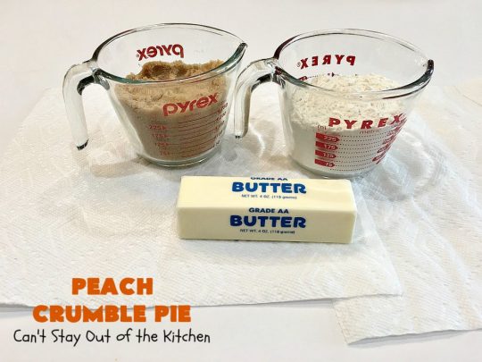 Peach Crumble Pie | Can't Stay Out of the Kitchen | this scrumptious #PeachPie is so quick & easy to make. It's a delicious way to enjoy fresh #peaches while they're still in season. This great #dessert will have you drooling from the first bite. #PeachDessert #Pie #PeachCrumblePie #Canbassador #WashingtonStateFruitCommission #WashingtonStoneFruitGrowers #WashingtonStateStoneFruitGrowers
