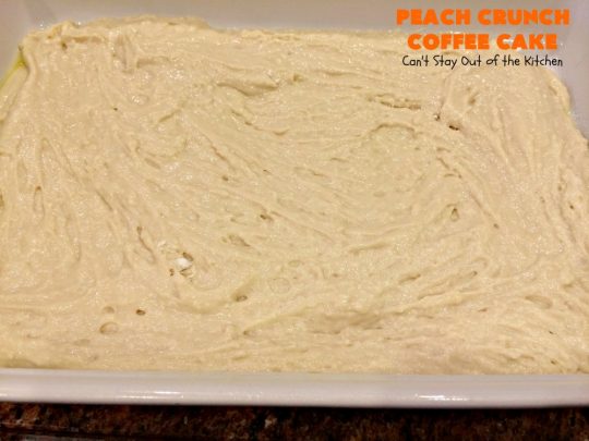Peach Crunch Coffee Cake | Can't Stay Out of the Kitchen | this fabulous #dessert is layered with #peaches & a streusel topping. Then it's glazed with a powdered sugar icing. It's absolutely mouthwatering & terrific for company or #holiday dinners or #breakfast! #cake #coffeecake