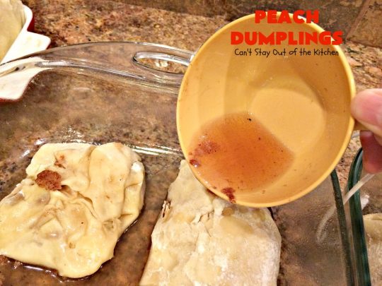 Best Ever Peach Dumplings | Can't Stay Out of the Kitchen | these #peach #dumplings are absolutely irresistible. One bite & you'll be hooked forever! This homemade from scratch recipe is a little more work than some #recipes but it's worth it. Our company always loves it when I make this spectacular #dessert. #holidays #FourthofJuly #LaborDay