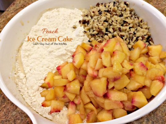 Peach Ice Cream Cake | Can't Stay Out of the Kitchen | one of the most spectacular #cakes you will ever eat! The surprise ingredient is #icecream! #peaches #dessert