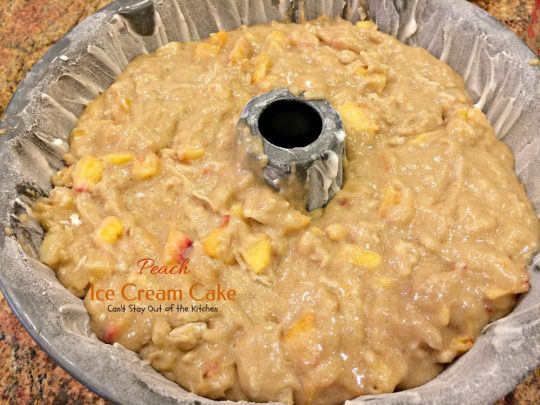 Peach Ice Cream Cake | Can't Stay Out of the Kitchen | one of the most spectacular #cakes you will ever eat! The surprise ingredient is #icecream! #peaches #dessert