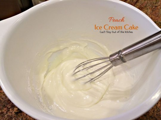 Peach Ice Cream Cake | Can't Stay Out of the Kitchen | one of the most spectacular #cakes you will ever eat! The surprise ingredient is #icecream! #peaches #dessert