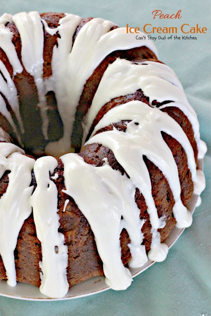 Peach Ice Cream Cake | Can't Stay Out of the Kitchen | one of the most spectacular #cakes you will ever eat! The surprise ingredient is #icecream! #peaches #dessert