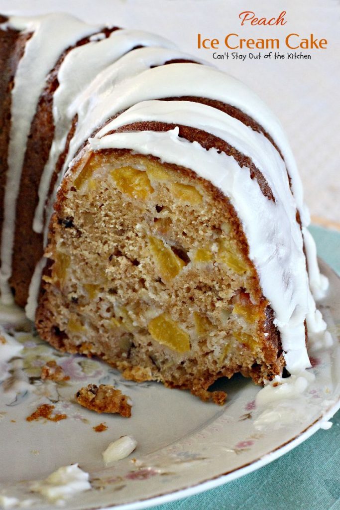 Peach Ice Cream Cake | Can't Stay Out of the Kitchen | one of the most spectacular #cakes you will ever eat! The surprise ingredient is #icecream! #peaches #dessert