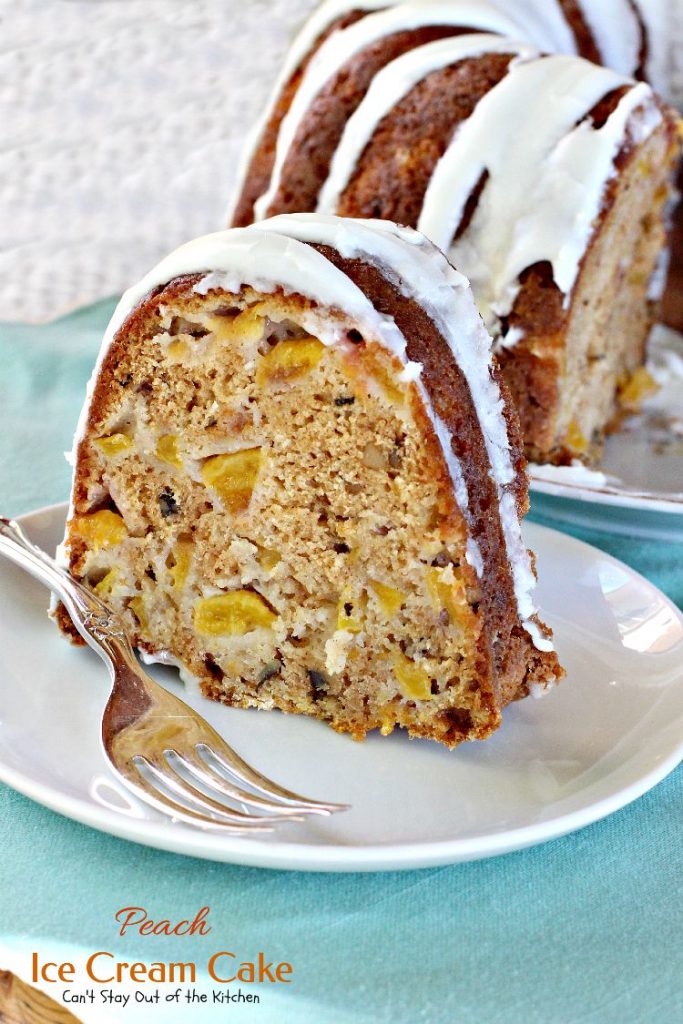 Peach Ice Cream Cake | Can't Stay Out of the Kitchen | one of the most spectacular #cakes you will ever eat! The surprise ingredient is #icecream! #peaches #dessert
