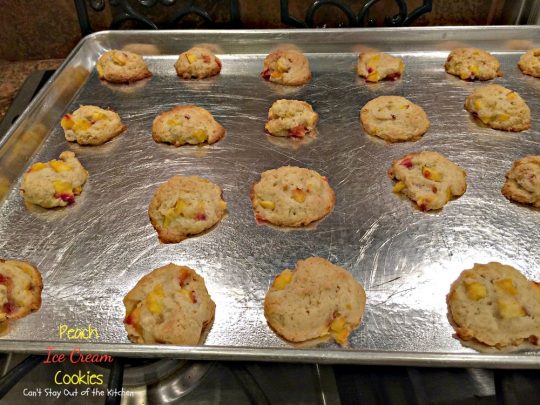 Peach Ice Cream Cookies | Can't Stay Out of the Kitchen | we LOVED these sensational #cookies. You'll never believe the secret ingredient is #icecream! #peaches #dessert