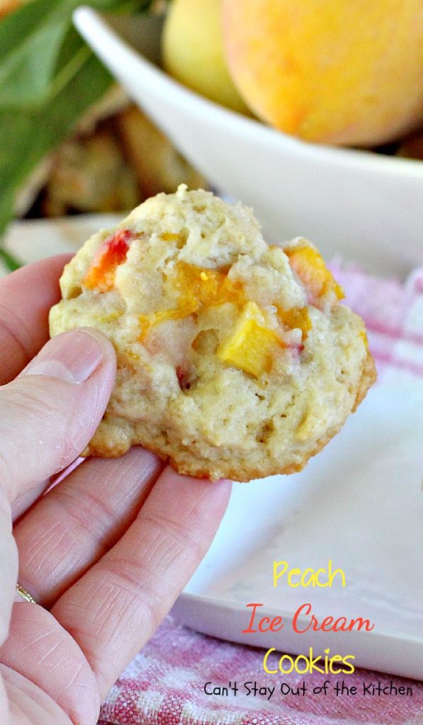 Peach Ice Cream Cookies | Can't Stay Out of the Kitchen | we LOVED these sensational #cookies. You'll never believe the secret ingredient is #icecream! #peaches #dessert