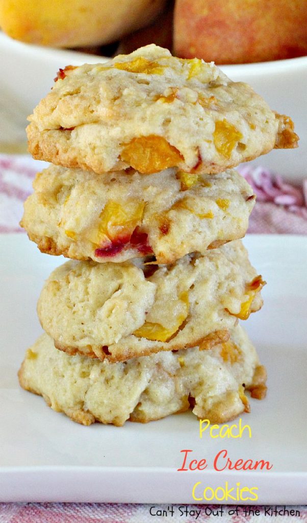 Peach Ice Cream Cookies | Can't Stay Out of the Kitchen | we LOVED these sensational #cookies. You'll never believe the secret ingredient is #icecream! #peaches #dessert