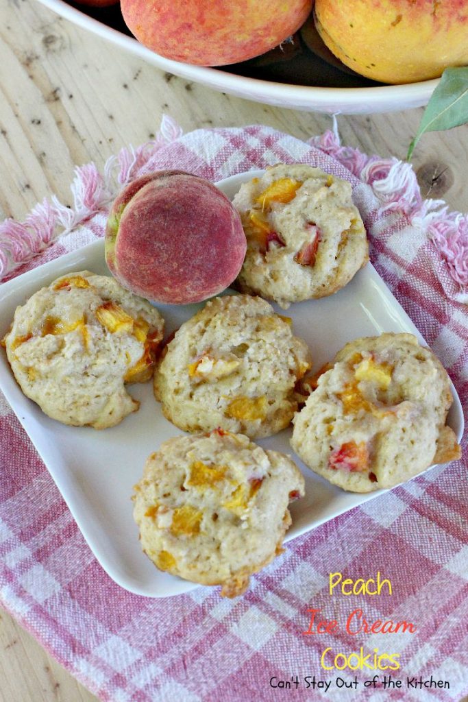 Peach Ice Cream Cookies | Can't Stay Out of the Kitchen | we LOVED these sensational #cookies. You'll never believe the secret ingredient is #icecream! #peaches #dessert