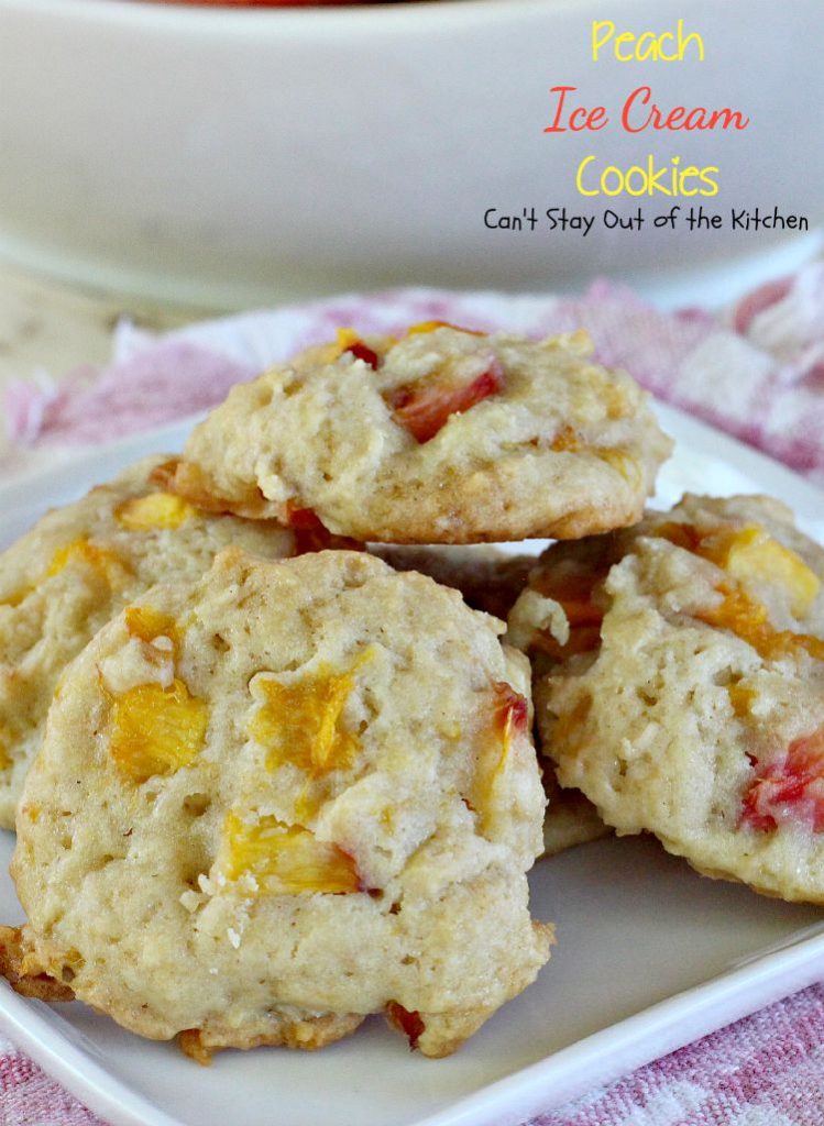Peach Ice Cream Cookies | Can't Stay Out of the Kitchen | we LOVED these sensational #cookies. You'll never believe the secret ingredient is #icecream! #peaches #dessert