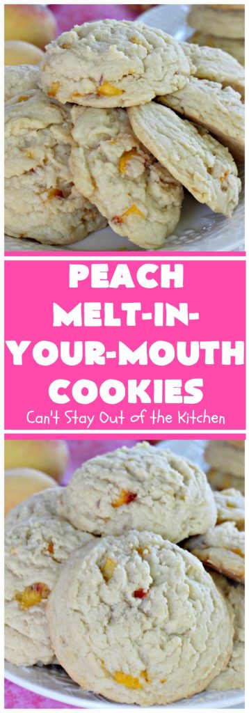 Peach Melt-In-Your-Mouth Cookies | Can't Stay Out of the Kitchen | these lovely #peach #cookies are absolutely mouthwatering. They literally dissolve in your mouth! They're perfect for summer #holidays, potlucks & backyard BBQs when #peaches are in season. #dessert #peachdessert