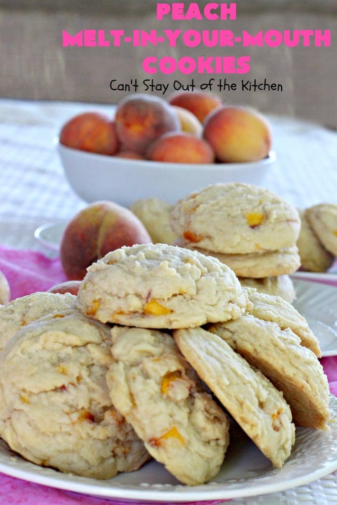 Peach Melt-In-Your-Mouth Cookies | Can't Stay Out of the Kitchen | these lovely #peach #cookies are absolutely mouthwatering. They literally dissolve in your mouth! They're perfect for summer #holidays, potlucks & backyard BBQs when #peaches are in season. #dessert #peachdessert