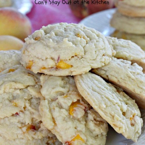 Peach Melt-In-Your-Mouth Cookies | Can't Stay Out of the Kitchen | these lovely #peach #cookies are absolutely mouthwatering. They literally dissolve in your mouth! They're perfect for summer #holidays, potlucks & backyard BBQs when #peaches are in season. #dessert #peachdessert