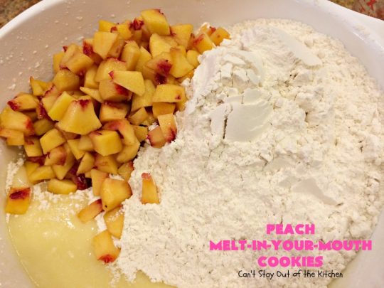 Peach Melt-In-Your-Mouth Cookies | Can't Stay Out of the Kitchen | these lovely #peach #cookies are absolutely mouthwatering. They literally dissolve in your mouth! They're perfect for summer #holidays, potlucks & backyard BBQs when #peaches are in season. #dessert #peachdessert