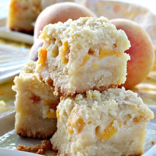 Peach Pie Bars | Can't Stay Out of the Kitchen | We love these fantastic #peachpie bars. They're so mouthwatering you can't stop at just one! Terrific for summer #holidays when fresh #peaches are in season. #MemorialDay #FourthofJuly #LaborDay #dessert