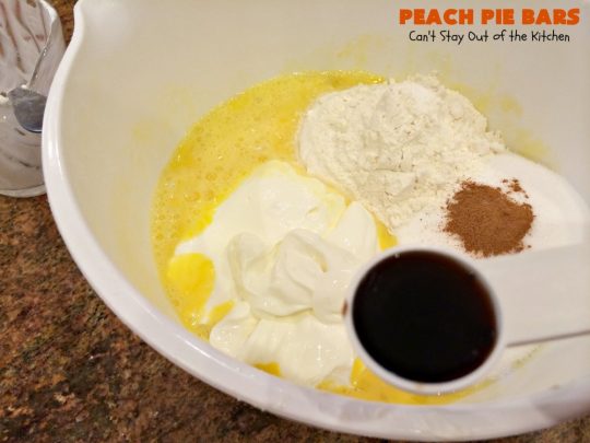Peach Pie Bars | Can't Stay Out of the Kitchen | We love these fantastic #peachpie bars. They're so mouthwatering you can't stop at just one! Terrific for summer #holidays when fresh #peaches are in season. #MemorialDay #FourthofJuly #LaborDay #dessert