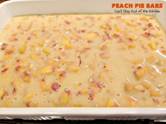 Peach Pie Bars | Can't Stay Out of the Kitchen | We love these fantastic #peachpie bars. They're so mouthwatering you can't stop at just one! Terrific for summer #holidays when fresh #peaches are in season. #MemorialDay #FourthofJuly #LaborDay #dessert