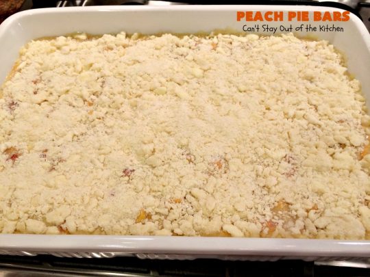 Peach Pie Bars | Can't Stay Out of the Kitchen | We love these fantastic #peachpie bars. They're so mouthwatering you can't stop at just one! Terrific for summer #holidays when fresh #peaches are in season. #MemorialDay #FourthofJuly #LaborDay #dessert