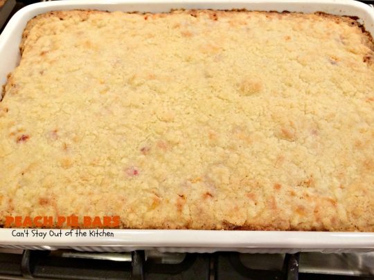 Peach Pie Bars | Can't Stay Out of the Kitchen | We love these fantastic #peachpie bars. They're so mouthwatering you can't stop at just one! Terrific for summer #holidays when fresh #peaches are in season. #MemorialDay #FourthofJuly #LaborDay #dessert