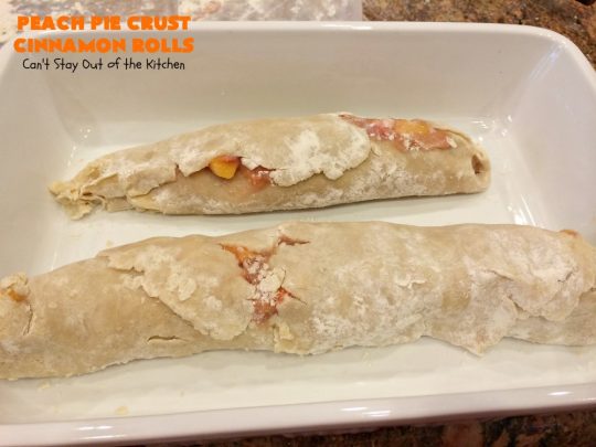 Peach Pie Crust Cinnamon Rolls | Can't Stay Out of the Kitchen | These #CinnamonRolls are awesome. They're filled with a homemade #PeachPieFilling then rolled up in #PieCrust. We eat them most of the time for #breakfast, but these are also terrific for #dessert dolloped with ice cream. Whether you serve them for breakfast or dessert, you'll be drooling over every bite. #PeachPieCrustCinnamonRolls #PeachDessert #PieCrustCinnamonRolls #holiday #southern #HolidayBreakfast #FreshPeaches