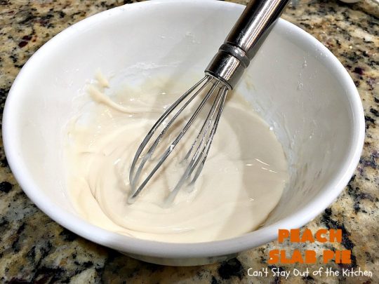 Peach Slab Pie | Can't Stay Out of the Kitchen | This #peachpie #recipe is spectacular. It's the perfect treat for #summer #holiday fun or #fall baking when fresh #peaches are still in season. Everyone raved over this #dessert. #peachdessert #CANbassador #WashingtonStateFruitCommission #WashingtonStateStoneFruitGrowers