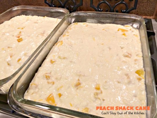 Peach Snack Cake | Can't Stay Out of the Kitchen | this has always been one of our favorite #cake recipes. It's great as a #coffeecake for #breakfast or serve for #dessert. #Peaches