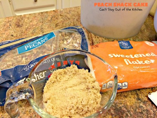 Peach Snack Cake | Can't Stay Out of the Kitchen | this has always been one of our favorite #cake recipes. It's great as a #coffeecake for #breakfast or serve for #dessert. #Peaches
