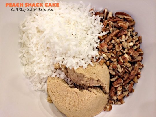 Peach Snack Cake | Can't Stay Out of the Kitchen | this has always been one of our favorite #cake recipes. It's great as a #coffeecake for #breakfast or serve for #dessert. #Peaches