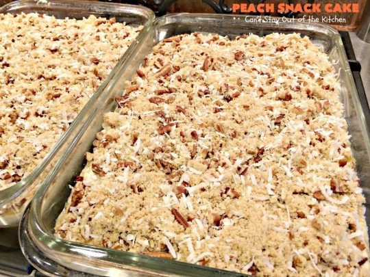Peach Snack Cake | Can't Stay Out of the Kitchen | this has always been one of our favorite #cake recipes. It's great as a #coffeecake for #breakfast or serve for #dessert. #Peaches