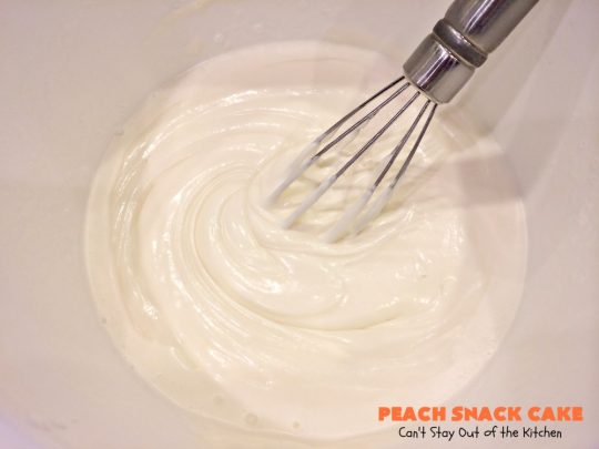 Peach Snack Cake | Can't Stay Out of the Kitchen | this has always been one of our favorite #cake recipes. It's great as a #coffeecake for #breakfast or serve for #dessert. #Peaches