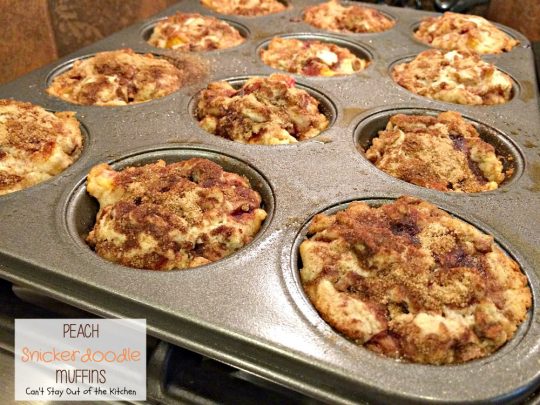 Peach Snickerdoodle Muffins | Can't Stay Out of the Kitchen | these spectacular #muffins combine the best of #snickerdoodles and #bread for a fantastic #breakfast great for #holidays or special occasions. #peaches