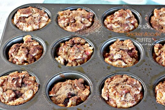 Peach Snickerdoodle Muffins | Can't Stay Out of the Kitchen | these spectacular #muffins combine the best of #snickerdoodles and #bread for a fantastic #breakfast great for #holidays or special occasions. #peaches
