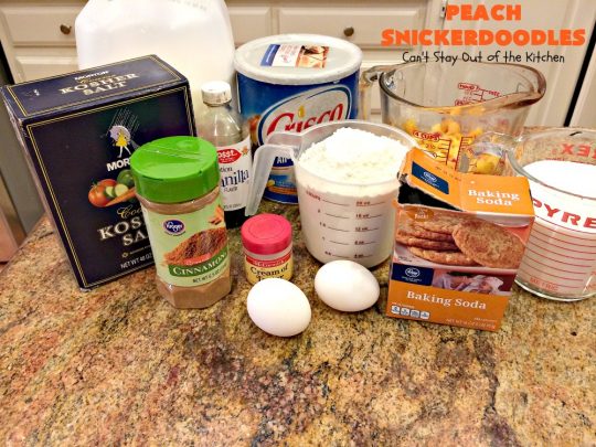 Peach Snickerdoodles | Can't Stay Out of the Kitchen | these amazing #cookies can't be beat! #Peaches & #snickerdoodles go so well together. This is the perfect summer #dessert. #cinnamon