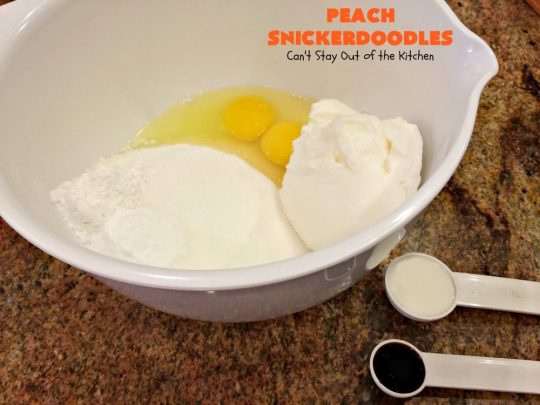 Peach Snickerdoodles | Can't Stay Out of the Kitchen | these amazing #cookies can't be beat! #Peaches & #snickerdoodles go so well together. This is the perfect summer #dessert. #cinnamon