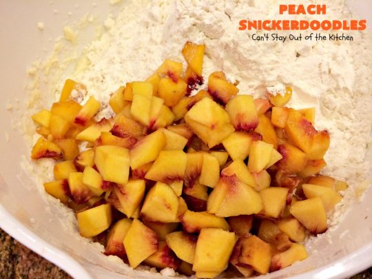 Peach Snickerdoodles | Can't Stay Out of the Kitchen | these amazing #cookies can't be beat! #Peaches & #snickerdoodles go so well together. This is the perfect summer #dessert. #cinnamon