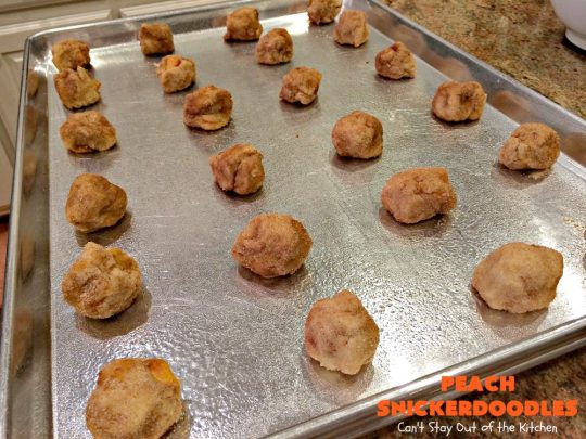 Peach Snickerdoodles | Can't Stay Out of the Kitchen | these amazing #cookies can't be beat! #Peaches & #snickerdoodles go so well together. This is the perfect summer #dessert. #cinnamon